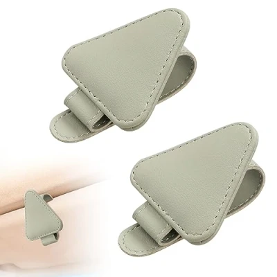 Image of Magnetic Leather Sunglass Holder 2 Packs Eyeglass Hanger Clip for Car Sun Visor Sunglasses Holders Universal Accessories Different Size Eye Glasses