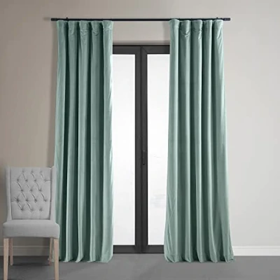 Image of HPD Half Price Drapes Signature Velvet Thermal Blackout Curtains for Living Room 96 Inch Long (1 Panel) Rod Pocket Insulated Bedroom Window Curtains, 50W x 96L, Skylark Blue
