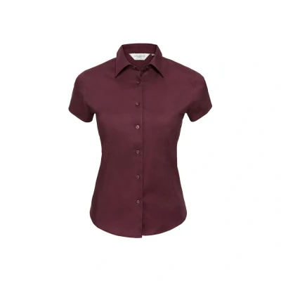 Image of Russell Athletic Collection Womens/Ladies Easy Care Fitted Short Sleeved Shirt (Port) Maroon Size 8 UK