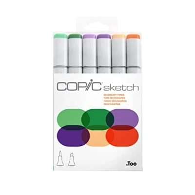 Image of Copic Sketch Coloured Marker Pen Set of 6 Secondary Tones, For Art &amp; Crafts, Colouring, Graphics, Highlighter, Design, Anime, Professional Beginners, Supplies Colouring Books