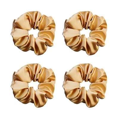 Image of townssilk Silk Skinnie Hair Bobbles 100% Pure Mulberry 22 Momme Friendly Luxury Elastic scrunchies set of 4 gold