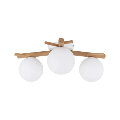 Image of Sheron Globe Multi Arm Semi Flush Ceiling Lamp Wood, White Shade 3xG9
