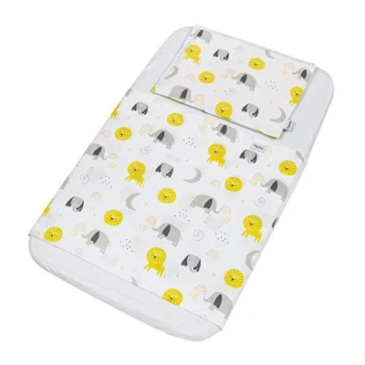 Image of FlyIdeas Moses Basket Fitted Sheets 3 Pcs Complete Set 35x75 cm 1 Sheet + Flat &amp; Pillow Protector Mother Nurture Traumeland Alvi 100% Organic Pure Cotton Cert, Made in EU