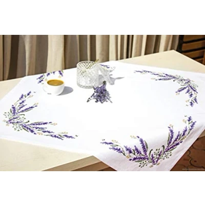 Image of LUCAS S FM007 Lavender Cross Stitch Kit Tablecloth, Cotton, Multi Colour, 75 x cm