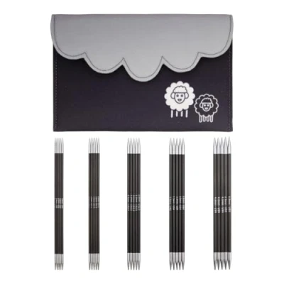 Image of KnitPro Karbonz (15cm, 2.00 4.00mm) Double Pointed Knitting Needle Set 1 Set, Silver/Black