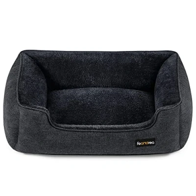 Image of Feandrea Dog Bed, Linen Look Pet Sofa Bed with Raised Edges, Non Slip Bottom, Removable Washable Cover, L, for Medium Dogs, 90 x 75 25 cm, Dark Grey