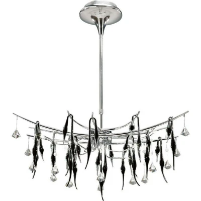 Image of Cygnet Ceiling Pendant Oval 11 Light Polished Chrome, Black Glass, Crystal