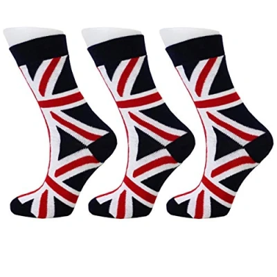 Image of Men&#039;s Calf Socks Union Jack British Flag Design Cotton Rich PACK 3