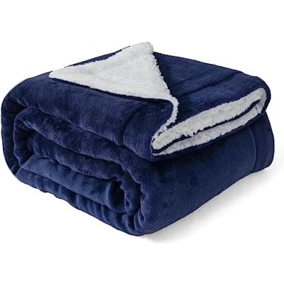 Image of Good Nite Throw Blanket 200x230cm Fleece Flannel Sherpa Soft Blankets Fluffy Reversible Microfiber for Bed Couch Sofa and Travel (Navy,King)