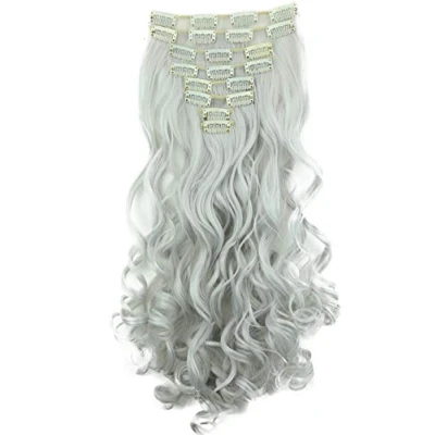 Image of CAISHA XXL 18&quot; 8 Pieces Set Clip In Extensions Hair Extension Hairpiece Voluminous Wavy Light Gray CES28 1