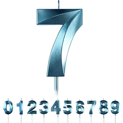 Image of 7th Birthday Number Candles,3D Blue Candle,Number 7 Candle for Party Cake Topper Decorations Boys Girls Anniversary Supplies