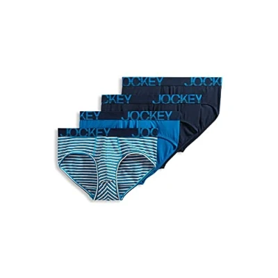 Image of Jockey Men&#039;s Underwear ActiveStretch Brief 4 Pack, True Navy/Cool Stripe/Turquoise/True Navy, L, L