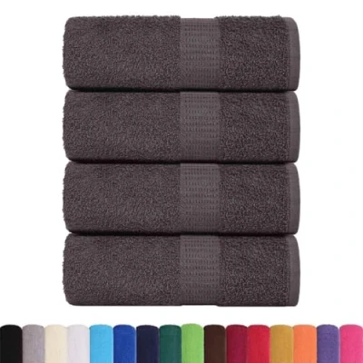 Image of vidaXL Guest Towels Set 4 Pcs 30x50 cm Anthracite Cotton Bath Soft Absorbent with Hanging Loop Versatile Kitchen &amp; Gym Use Machine Washable