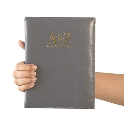 Image of Index Address Book Leather Look Cover Executive Padded Large Sizes Notebook A Z Gray