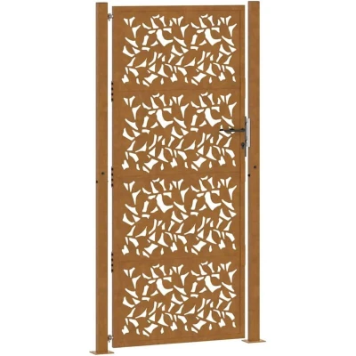 Image of vidaXL Garden Gate 105x205 cm Weathering Steel Leaf Design