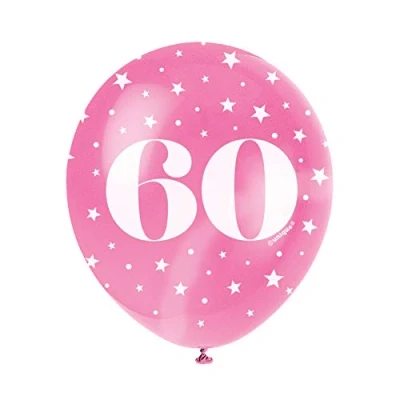 Image of Assorted Color Number 60 Latex Balloons (30cm) Pack of 5 Perfect for Birthdays &amp; Special Occasions