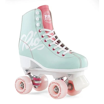 Image of Rio roller Script skates, teal and coral, (39.5)