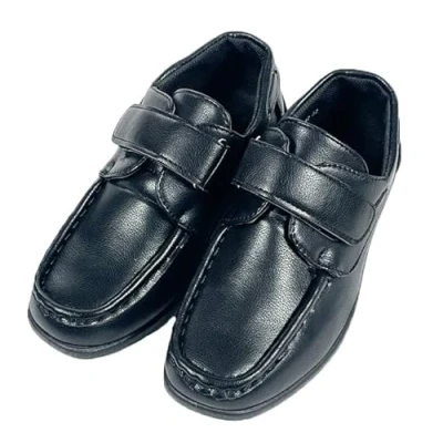 Image of Boys Junior Kids Touch Fastening Black Formal Strap School Shoes (Black, UK Footwear Size System, Little Kid, Men, Numeric, Medium, 11.5)