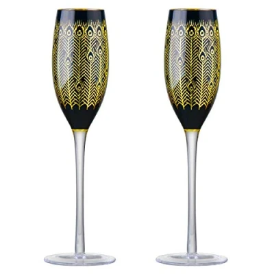 Image of Artland Set of 2 Midnight Peacock Champagne Flutes