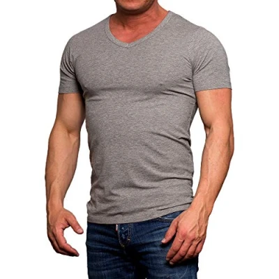Image of JACK &amp; JONES Men&#039;s Basic V neck Tee S/S Noos T Shirt, Light Grey Melange, XXL