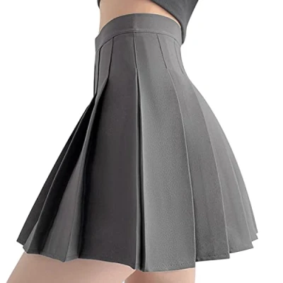 Image of DRESHOW Women Girls Short High Waist Pleated Skirt Basic Plain Stretchy Flared Mini School