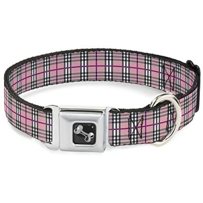 Image of Buckle Down Seatbelt Dog Collar Plaid Pink 1&quot; Wide Fits 11 17&quot; Neck Medium