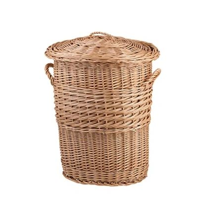 Image of e wicker24 Wicker Laundry Basket with Lid Bathroom Bin Dirty Clothes Storage Box Washing Hamper Woven (Classic 40)