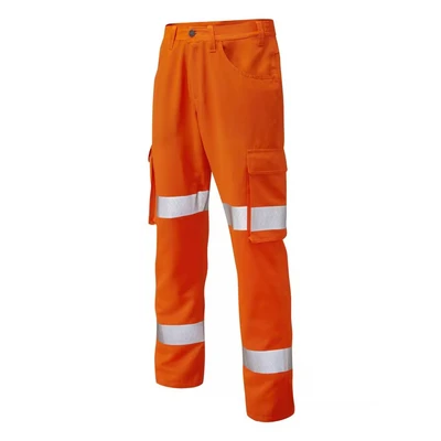 Image of Leo Workwear CT03 Yelland Men Hi Vis Cargo Trousers#46R Orange