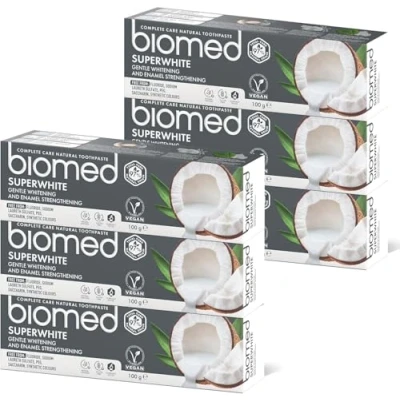 Image of Biomed Superwhite 97% Natural Whitening Toothpaste Enamel Strengthening Coconut Flavour, Vegan, SLES Free 6x100g