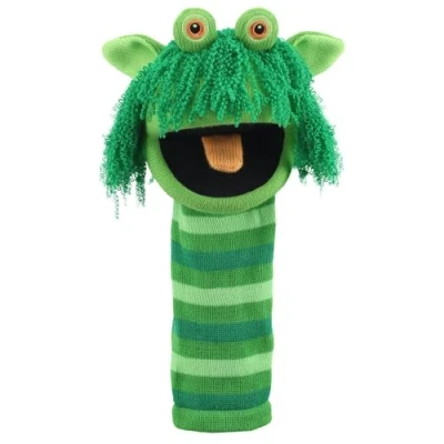 Image of The Puppet Company Squelch Eco Sockette Hand Friendly Swamp Monster Toy with Cheeky Smile &amp; Squeaky Tongue Fun for Kids Adults 38cm