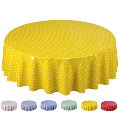 Image of Home Direct Round Oilcloth PVC Wipe Clean Tablecloth 160cm 62&quot; Small Polka Dot Yellow