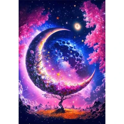 Image of Diamond Painting Kit 5D DIY Art Kits for Adults Kids Moon Full Drill Rhinestone Crystal Picture Gem Home Wall Decor, Embroidery Cross Stitch Gifts 30x40cm