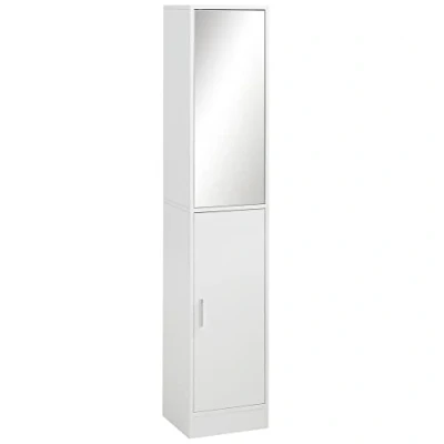 Image of kleankin Tall Mirrored Bathroom Cabinet, Storage Cupboard, Floor Standing Tallboy Unit with Adjustable Shelf, White