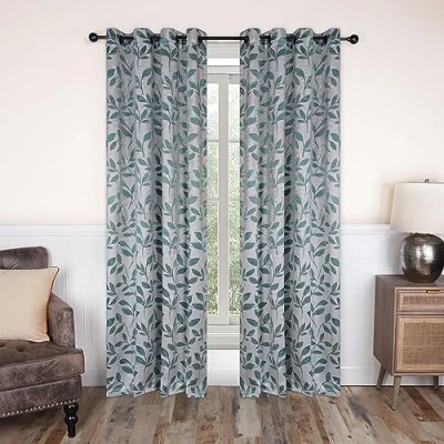 Image of Superior Blackout Curtains, Room Darkening Window Accent for Bedroom, Sun Blocking, Thermal, Modern Bohemian Leaves Collection, Set of 2 Panels, Rod Pocket 52 in x 84 in, Teal