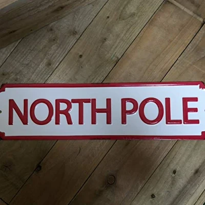 Image of Festive 71cm Metal Christmas North Pole Sign With Red Writing
