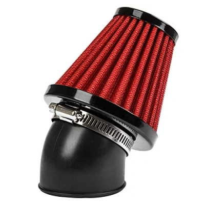 Image of 48mm Motorcycle Air Cone Filter, PSLER Filters for Scooter, 45 Degree Bent Hose, Universally Used Motocross Pocket Bikes(Red)