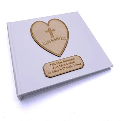 Image of ukgiftstoreonline Personalised Christening Day Photo Album Keepsake Gift Boxed Wood Engraved