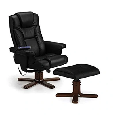 Image of Julian Bowen Massage Recliner and Footstool, Faux Leather, Wood Alloy Steel, Black, One Size