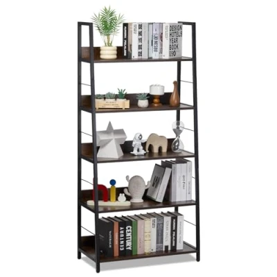 Image of VEVOR Metal Bookshelf, 5 Tier Industrial Bookcase, Tall Wide Rustic Vintage Storage Bookshelf with Open Shelves, Freestanding Display Shelving Unit Rack, for Living room, Bedroom &amp; Office