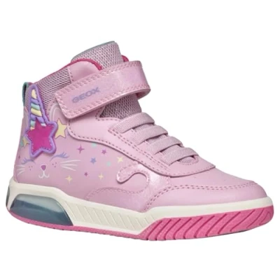 Image of Geox INEK GIRL Light UP Hightop trainers for kids, Size: 7.5K, Pink/multicolor Imitation leather/ textile