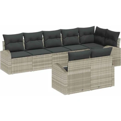 Image of vidaXL 8 Piece Garden Sofa Set with Cushions Light Grey Poly Rattan