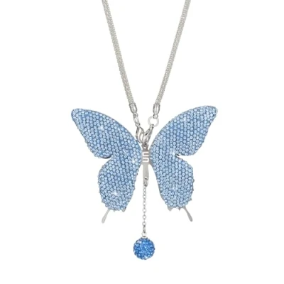 Image of Car Hanging Ornament Bling Butterfly Rearview Mirror Pendant Accessory (Ice Blue)