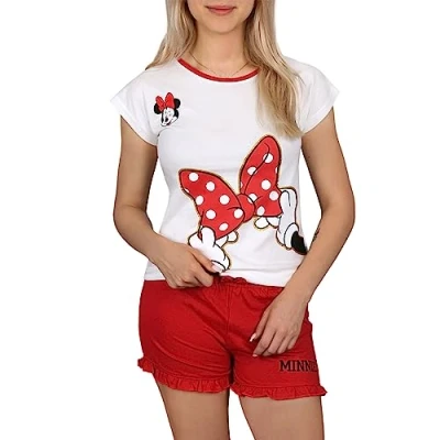 Image of Minnie Mouse Disney Cream Red Short Sleeve Pyjama Set, Summer Pyjamas 9 Years
