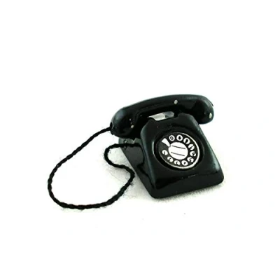 Image of Melody Jane Dolls House Miniature Study Lounge Accessory Black Retro Phone Telephone 5371