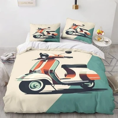 Image of Scooter Duvet Cover Set 3D Kids Bedding 3 Pieces Soft Microfiber Comforter Quilt with Zipper Closure Pillowcases Teens Adults Boys Girls Double（200x200cm）