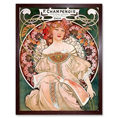 Image of Wee Blue Coo Alphonse Mucha Champenois Old Master Painting Art Print Framed Poster Wall Decor 12X16 Inch