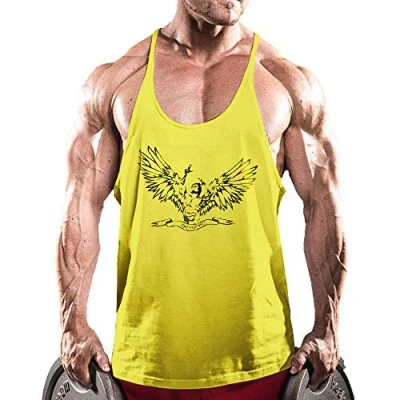 Image of Men Workout Fitness&#039;s Sleeveless Bodybuilding Vest Tank Top Undershirt Yellow XL
