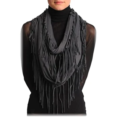 Image of LissKiss Slate Grey with Tassels Snood Scarf Designer