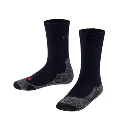 Image of FALKE Unisex Kids TK2 K SO Wool Thick Anti Blister 1 Pair Hiking Socks, Blue (Marine 6120), 9 11.5