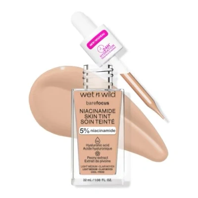 Image of Wet n Wild Bare Focus Niacinamide Skin Tint, Lightweight Foundation with Buildable Formula, Enriched Hyaluronic Acid and Vitamin E for a Radiant Look, Light Medium Sand